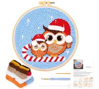 JSRQT Christmas Punch Needle Kit for Beginners, Owl Embroidery Starter Kit With Santa Hat for Adult Kids, DIY Cross Stitch Rug Hooking Kit With Tool for Home Decor