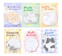 JSRQT Cute Cat Sticky Notes, 6 Pack Cartoon Self Adhesive Sticky Notes Pads, Cat Shaped Small Self Notepads Memo Pads Sticky Notes for Student Teacher School Office Plan Reminder Stationery Supplies