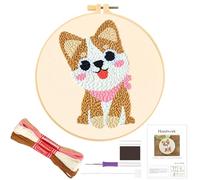 JSRQT Cute Dog Punch Needle Kit for Beginners, Stamped Cross Stitch Starter Kit with Tool, Small Easy Punch Needle Embroidery Craft for Adults Kids, Handmade Rug Hooking Beginners Set with Instruction