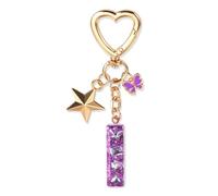 JSRQT Cute Purple Keyring Initial Letter Keychain, Butterfly Star Sequins Resin Alphabet I Letter Keyrings, Handmade Key Chains Tassel Poms, Sparkly Pendants for Bag Charm Gift