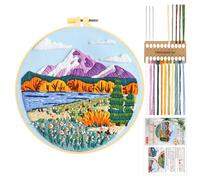 JSRQT Embroidery Kit for Beginners Craft, Stamped Cross Stitch Starter Kit with Mountain Pattern, DIY Handmade Embroidery Needlepoint Set for Craft Lovers, with Hoop, Instruction, Needle and Threads