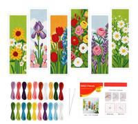 JSRQT Flower Cross Stitch Bookmark Kit,6Pcs 11CT Pre-Stamped Embroidery Bookmarks with Instructions,Needlework Sewing Handcraft for Book Lovers Gifts,8''x 2.4" (20 x 6cm)