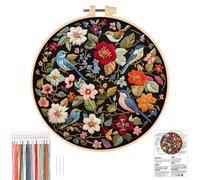 JSRQT Flower Embroidery Kit for Adults Beginners,Hummingbird Full Range of Embroidery Starter Kit,Handmade Sewing Stamped Craft Set,DIY Needlepoint Kits