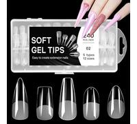 JSRQT Full Cover False Nails with Box 240 PCS Artificial Gel x Press on Tips Almond Square Shaped Fake Clear Extensions Soft Half Matte Fingernails Manicure DIY Practice Art Design for Salon Women