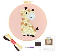 JSRQT Giraffe Punch Needle Kit for Beginners, Small Easy Punch Needle Embroidery Craft Kit for Adults Kids, Stamped Cross Stitch Starter Set with Tool, Handmade Rug Hooking Beginners with Instruction