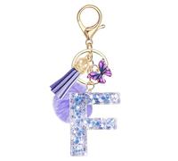 JSRQT Handmade Letter Keyring Alphabet Initial F Purple Butterfly Resin Name Keychain Personalized Cute Bag Charm Ideal Decor Key Ring for Women Daughters Door Car Backpack Handbag Gift