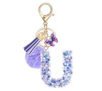 JSRQT Handmade Letter Keyring Alphabet Initial U Butterfly Purple Resin Name Keychain Personalized Bag Charm Lovely Ideal Decor Cute Key Ring for Women Daughters Door Car Handbag Backpack Gift