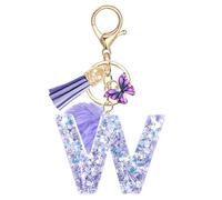 JSRQT Handmade Letter Keyring Alphabet Initial W Butterfly Purple Resin Name Keychain Bag Charm Personalized Lovely Ideal Cute Key Ring for Women Daughters Door Car Handbag Backpack Gift Decor