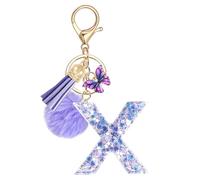 JSRQT Handmade Letter Keyring Alphabet Initial X Butterfly Purple Resin Name Keychain Ideal Cute Bag Charm Personalized Lovely Key Ring for Women Daughters Door Car Handbag Backpack Gift Decor