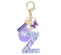JSRQT Handmade Letter Keyring Alphabet Initial Z Butterfly Purple Resin Name Keychain Ideal Cute Bag Charm Personalized Bling Fashion Gift Key Ring for Women Daughters Door Car Handbag Backpack Decor