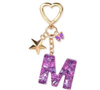 JSRQT Handmade Letter Keyring Butterfly Star Resin Alphabet Initial M Keychain Purple Ideal Personalized Key Chain Ring Bling Fashion Sparkly Lovely Gift for Women Car Handbag Backpack Bag Charm Name