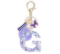 JSRQT Handmade Letter Keyring G Purple Butterfly Resin Name Alphabet Initial Keychain Cute Personalized Bag Charm Ideal Decor Key Ring Gift for Women Daughters Door Car Handbag Backpack