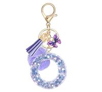 JSRQT Handmade Letter Keyring Initial O Purple Butterfly Resin Name Alphabet Keychain Cute Personalized Bag Charm Beautiful Ideal Decor Key Ring for Door Car Handbag Backpack Women Daughters Gift