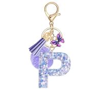 JSRQT Handmade Letter Keyring Initial P Purple Butterfly Resin Name Alphabet Keychain Cute Personalized Bag Charm Beautiful Ideal Decor Gift Key Ring for Door Car Handbag Backpack Women Daughters