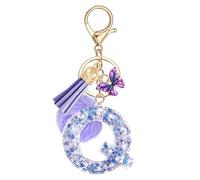 JSRQT Handmade Letter Keyring Initial Q Purple Butterfly Resin Name Alphabet Keychain Personalized Bag Charm Beautiful Ideal Decor Gift Cute Key Ring for Women Daughters Door Car Handbag Backpack