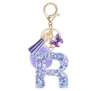 JSRQT Handmade Letter Keyring Initial R Purple Butterfly Resin Name Alphabet Keychain Personalized Bag Charm Lovely Ideal Decor Cute Key Ring for Women Daughters Door Car Handbag Backpack Gift