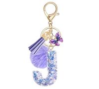 JSRQT Handmade Letter Keyring J Cute Purple Butterfly Resin Name Alphabet Initial Keychain Personalized Bag Charm Beautiful Ideal Decor Key Ring Gift for Women Daughters Door Car Handbag Backpack