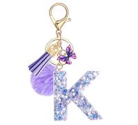 JSRQT Handmade Letter Keyring K Cute Purple Butterfly Resin Name Alphabet Initial Keychain Personalized Bag Charm Beautiful Ideal Decor Key Ring Gift for Women Daughters Door Car Handbag Backpack