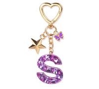 JSRQT Handmade Letter Keyring Resin Alphabet Initial S Keychain Purple Butterfly Star Ideal Personalized Key Chain Ring Bling Fashion Sparkly Lovely Bag Charm Name Gift for Women Car Handbag Backpack