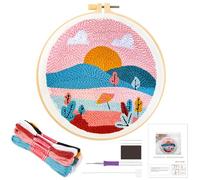 JSRQT Landscape Punch Needle Kit for Beginner Adults, Stamped Cross Stitch Starter Kit with Tool, Handmade Rug Hooking Beginners Set, Easy Punch Needle Embroidery Craft with Instruction, Yarns, Hoop