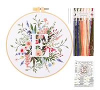 JSRQT Letter E Flower Embroidery Starter Kit, Full Range Embroidery Kit for Beginner Adults, Stamped Cross Stitch Kit with Embroidery Tool Including Embroidery Hoop Needle and Threads for Craft Lovers