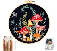 JSRQT Mushroom Embroidery Kit for Adults Beginners,Full Range of Embroidery Starter Kit,Handmade Sewing Stamped Craft Set,DIY Needlepoint Kits