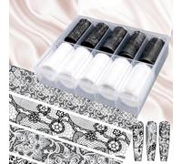 JSRQT Nail Foils Transfer Sticker, Nail Foil Glue Lace White Black Flower, 10 Rolls Foil Wraps Art Stickers Decals, Self-Adhesive Transfer Sticker for Women, DIY Starry Sky Manicure Decoration