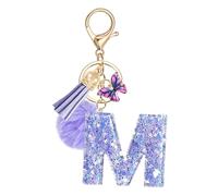 JSRQT Name Initial Letter M Keychain Purple Lovely Personalized Resin Charms Beautiful Alphabet Keychain Handmade Letter Keyring Gift Car Keyrings Key Ring Bag Charm for Handbag Bag Door Decor Women