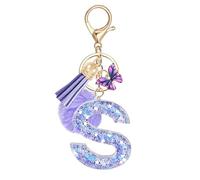 JSRQT Name Initial Letter S Keychain Lovely Personalized Resin Charms Beautiful Purple Alphabet Keychain Handmade Letter Keyring Gift Key Ring Bag Charm Car Keyrings for Handbag Bag Door Decor Women