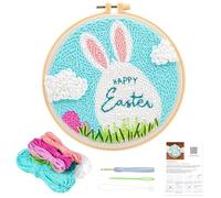 JSRQT Punch Needle Embroidery Starter Kits Beginner Rug Hooking Kit with Embroidery Hoops Instructions Handcraft Punch Needle Kit for Adults Rug-Punch & Pinch Needle Cross Stitch Kits Craft Easter