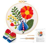 JSRQT Punch Needle Embroidery Starter Kits for Craft Lovers, Rug Hooking Beginner Kit with Flower and Insects Pattern