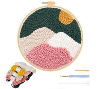 JSRQT Punch Needle Embroidery Starter Kits for Kids and Adults,Beginner Rug Hooking Kit with Mountain Pattern,Handcraft Punch Needle Kits with Embroidery Hoops