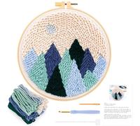 JSRQT Punch Needle Embroidery Starter Kits for Kids and Adults,Rug Hooking Beginner Kit with Forest Pattern,DIY Handcraft Embroidery Kits with Hoops,Instruction,Punch Needle,Fabric, Yarns