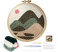 JSRQT Punch Needle Embroidery Starter Kits,Rug Hooking Beginner Kit for Kids and Adults, Punch Needle Fabric with Threader,Yarns and Embroidery Hoops,High Mountain Pattern