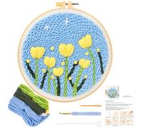 JSRQT Punch Needle Embroidery Starter Kits Rug Hooking for Beginners Crafts Instructions Rug-Punch & Pinch with Hoops Flowers Pattern