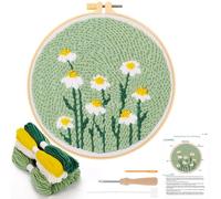 JSRQT Punch Needle Embroidery Starter Kits,Rug Hooking Kit for Kids and Adults Beginners,Handcraft Punch Needle Kits with Embroidery Hoops,Flowers and Plants Pattern