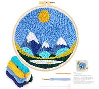 JSRQT Punch Needle Embroidery Starter Kits,Snow Mountain Pattern Rug Hooking Beginner Kit for Kids and Adults, Punch Needle Fabric with Threader, Yarns and Embroidery Hoops