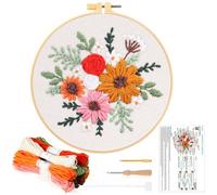 JSRQT Punch Needle Embroidery Starter Kits with Flower Pattern,Rug Hooking Kit for Beginners and Adults,Handcraft Punch Needle Kits with Embroidery Hoops