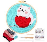 JSRQT Punch Needle Kit for Beginners Needle Punch Starter Kits with Cat Pattern Handcraft DIY Embroidery Kit for Kids Adults Craft DIY Punch Needle Craft Punch Needle Hoop Kit with Instructions
