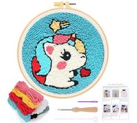 JSRQT Punch Needle Kit for Beginners Needle Punch Starter Kits with Unicorn Pattern Handcraft DIY Embroidery Kit DIY Punch Needle Craft with Instructions Punch Needle Hoop Kit for Kids Adults Craft