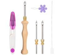 JSRQT Punch Needle Kit with Storage Box,Adjustable Embroidery Tool Pen with 5-3.5-2.5mm Needle Heads, Wooden Needle Punch Rug Hooking Kit for Adults Beginner DIY Craft
