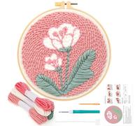 JSRQT Punch Needle Kits for Adults Beginner, DIY Handcraft Embroidery Starter Kits,Rug Hooking Beginner Kit,Punch Needle Tool with Pink Flowers Pattern, Home Wall Decor
