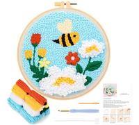 JSRQT Punch Needle Kits for Adults Beginner Embroidery Starter Kit DIY Punch Needle Kit Rug Hooking with Hoops Instructions Handcraft Craft with Flower Pattern Cross Stitch Kits