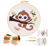 JSRQT Punch Needle Kits for Beginners and Adults,DIY Handcraft Embroidery Starter Kits with Little Monkey Pattern,Rug Hooking Beginner Kit for Adults,Festival Gift and Decoration