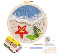 JSRQT Punch Needle Kits for Beginners and Adults,DIY Hawaiian Style Handcraft Embroidery Starter Kits,Summer Beach Rug Hooking Beginner Kit for Adults