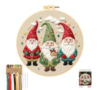 JSRQT Santa Embroidery Starter Kits, Christmas Elves Gnome Embroidery Needlepoint Supplies Kit for Adults Beginners,Handmade Sewing Craft Set