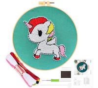 JSRQT Unicorn Punch Needle Kits Craft Gift for Kids and Adults,Rug Hooking Beginner Kit, DIY Handcraft Embroidery Starter Kits with Hoops, Instruction, Punch Needle, Fabric, Yarns