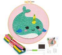 JSRQT Whale Pattern Punch Needle Embroidery Starter Kits, Rug Hooking Beginner Kit for Kids and Adults, Handcraft Punch Needle Kits with Embroidery Hoops