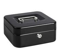 Jssmst Cash Box with Keys: 8 inch Money Box with Coin Tray - Lockable Money Tin for Petty Cash Coins Notes Lock Metal Safe Box with 2 Keys, Black
