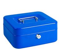 Jssmst Cash Box with Keys: 8 inch Money Box with Coin Tray - Lockable Money Tin for Petty Cash Coins Notes Lock Metal Safe Box with 2 Keys, Blue